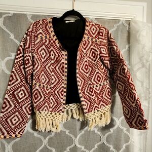 Aztec Print Blazer with Embroidery and Tassles Size- M/L